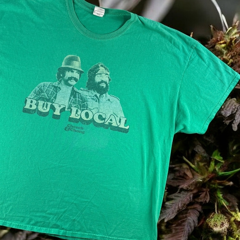 VTG Cheech Chong‎ T Shirt Men 3XL Buy Local Green Comedy Movie Y2K 420 Vato